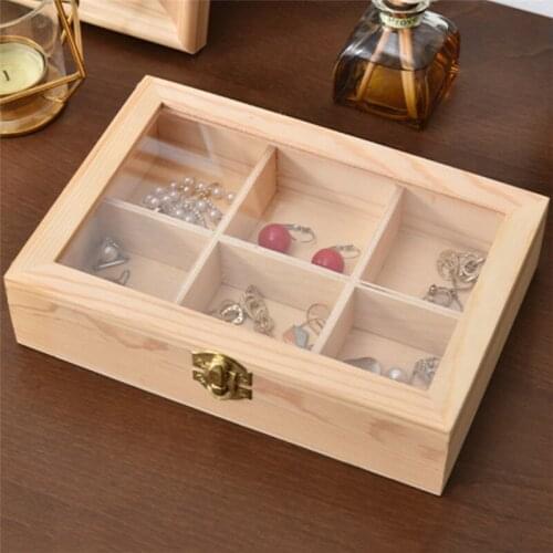 Wooden Necklace Earring Ring Storage Box with Transparent Acrylic Cover Jewelry Display Box Kitchen Sealed Tea Bag Container