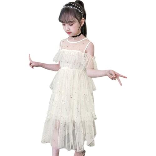 Kids Summer Dresses For Girls Sequin Girls Prinecss Dress Mesh Child Dress Tiered Costumes For Girls
