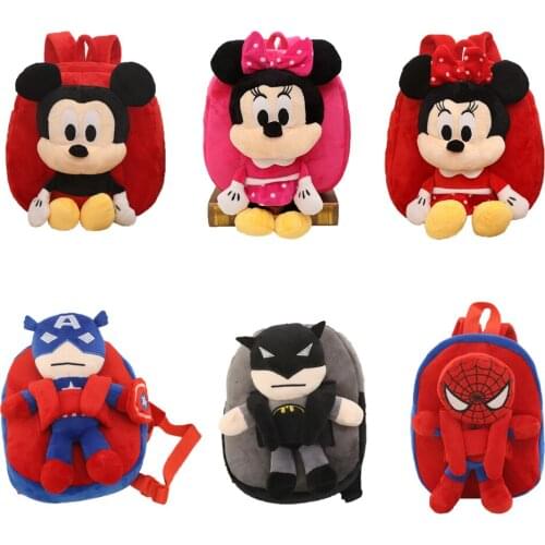 Disney Marvel Plush Backpack The Avengers Spiderman Iron Man Mickey Mouse Anime Figure Childrens Schoolbag Baby Cartoons Pack