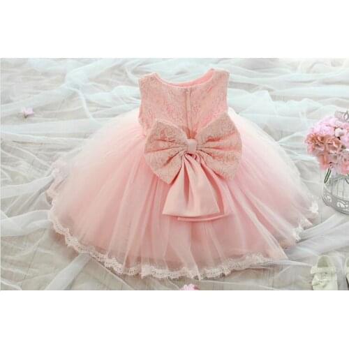Elegant Girl Dress Girls 2015 Summer Fashion Pink Lace Big Bow Party Tulle Flower Princess Wedding Dresses Baby Girl dress,0-2Y