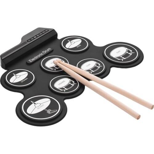 Drum Electronic Drum Set Compact Size USB Roll-Up Silicon Drum Pad Digital Electronic Drum Kit 7-Pad with Drumsticks Foot Pedals