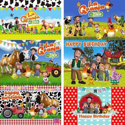Photo Background Custom Green Grass Farm Photo Booth la granja de zenon Banner Kids 1st Birthday Backdrop Photo Studio Vinyl