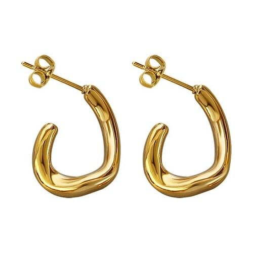 French niche jewelry C thin round face earrings earrings titanium steel plated 18K gold earrings gold jewelry