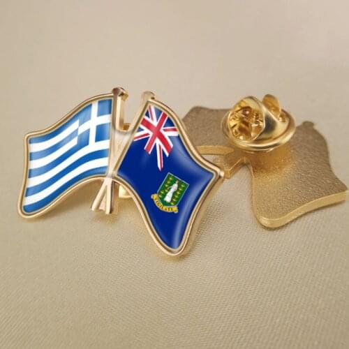 Greece and British Virgin Islands Crossed Double Friendship Flags Lapel Pins Brooch Badges