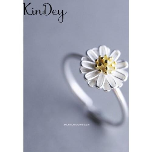 Kindey Korean Trendy Silver Color Daisy Flower Rings For Women Lady Men Antique Rings Open Finger Jewelry