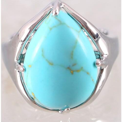 Finger Ring For Woman Men Natural Stone Gem Oval Beaded Green Howlite Ring Adjustable Jewelry Gift 1Pcs Z236