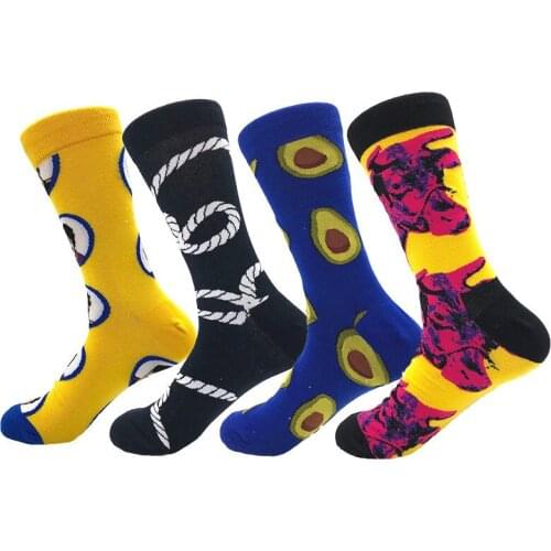 Fashion Men Happy Socks Harajuku Style Funny Rope Avocado Socks Men Combed Cotton Cartoon Sokken Calcetines Largos Hombre