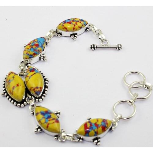 Mosaic Jaspers Bracelet Silver Overlay over Copper ,22cm, B1310