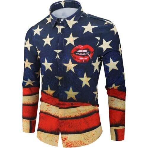 High Quality Men Shirt Brand Fashion Casual Slim Print Stars Long Sleeve Shirt Men Clothes