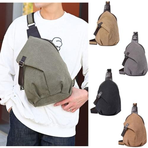 Men High Quality Canvas Leather Chest Bags for men Anti-theft Casual Travel Sport Shoulder Sling Backpack Solid Male Canvas Bag