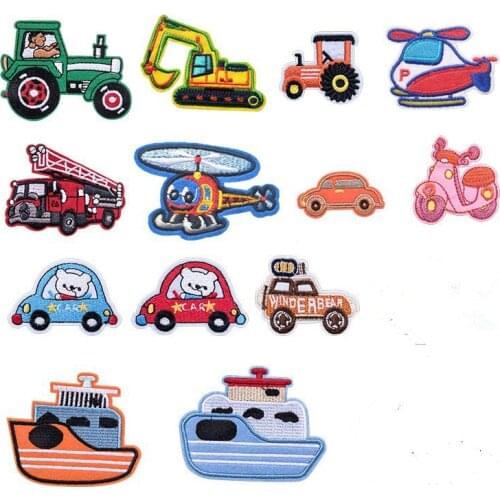 New Cartoon Cars Aircraft Patches Embroidered Clothing Stripes Motorcycle Badges Iron on Appliques Anime Stickers for Clothes