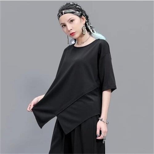New five-sleeve t-shirt fashion casual loose split split splice asymmetric shirt fashion t-trend