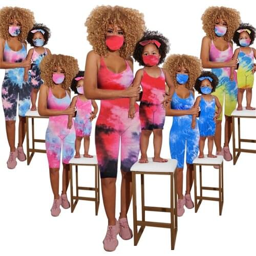 ZAFILLE Mommy and me Clothes Summer Tie-Dyed Mom and Daughter Rompers Jumpsuit Fashionable Mother and Daughter Clothes
