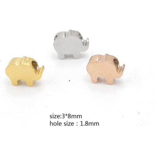 Fnixtar Mirror Polished Stainless Steel 1.8mm Small Hole Bead Animal Elephant Charms For Jewelry Making DIY 3*8mm 20piece/lot