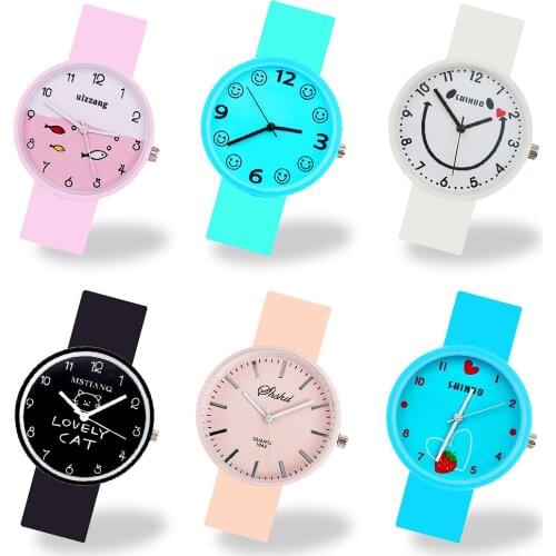 Silicone Candy Color Student Watch Cartoon Kids Quartz Watch Girls Clock Fashion Women Watch Children Wristwatch Ladies Watches