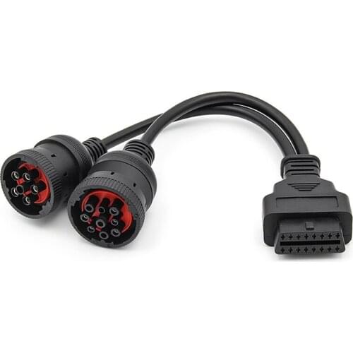 Car Truck Y Cable OBD OBD2 16Pin Female to J1708 6Pin/ J1939 9Pin OBDII Y Cable Diagnostic Adapter Cable