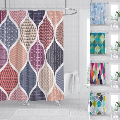 Geometric Shower Curtain Hang Curtain Waterproof Strip Bathroom Curtain Decoration 180x180cm
