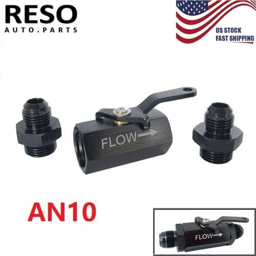 RESO - Black AN10 Inline Fuel Filter Shut Off Valve Fitting Cut Off Valve w/ Cable Lever 10AN Aluminum