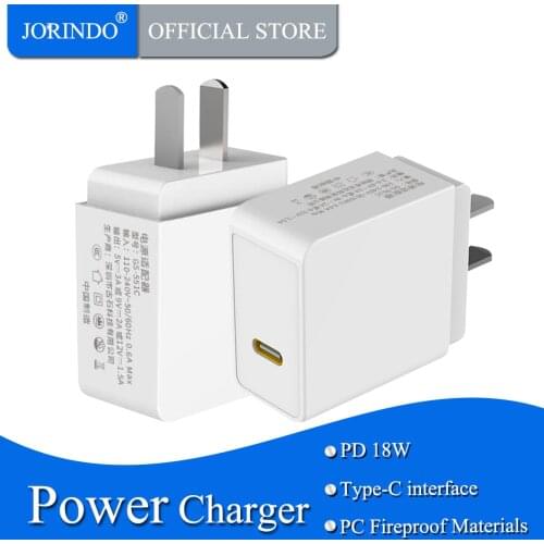 JORINDO Type-C Travel Charger ,American standard 1-15p Plug to Type-C female jack PD fast Cell Phone Charging converter,18W