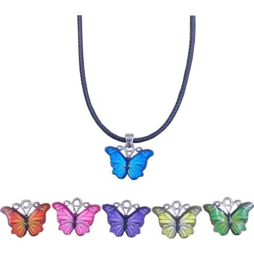 6 Styles Colorful Butterfly Oil Drop Jewelry Hot Rope Pendant Necklace Gift For Girls Women Men Drop Shipping BE001-006