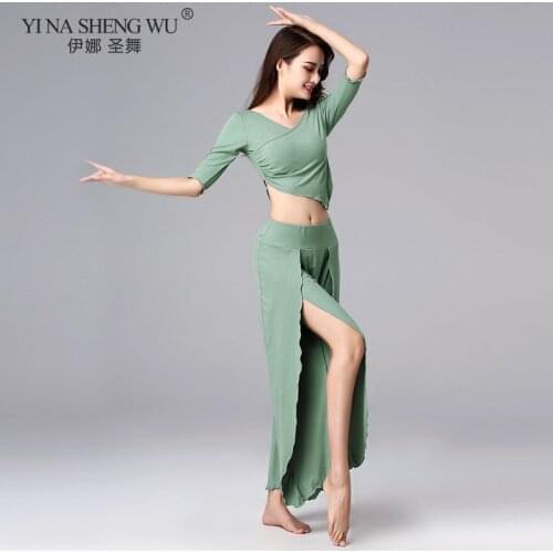 Women Belly Dance Practice Clothes Half Sleeve Top Split Pants Oriental Indian Costumes Dancing Beginners Stage Training Outfits