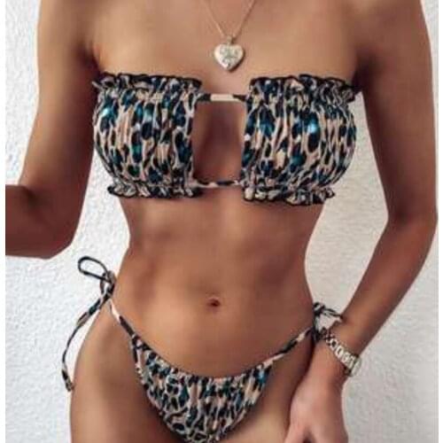 Swimwear Women 2021 Bikini Pleated Bandeau Swimsuit Female Mini Thong Bikini Set Bather Swimming Beach Wear for Bathing Suit