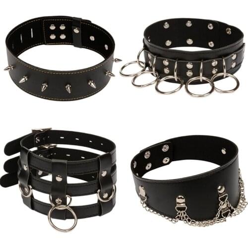 Goth Punk Collar Chain Pu Leather Bdsm Bondage Collar Spike Rivet Choker Necklaces Fetish Slave Femdom Sex Toys For Couples