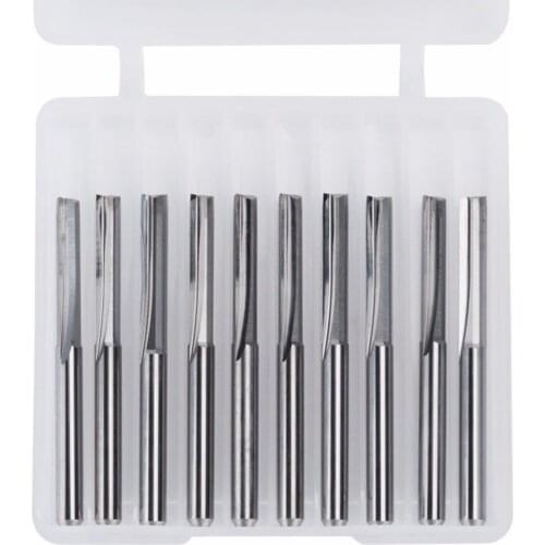 10pcs 2 Flute Straight Slot Tungsten Steel CNC Router Bits Wood MDF Milling 17mm