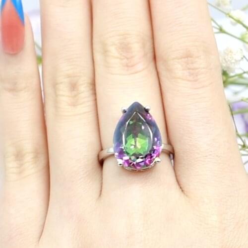 18x13mm Gorgeous 18x13mm Fire Rainbow Mystic Topaz Gift For Womans Daily Wear 925 Sterling Silver Rings