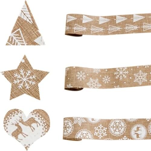 2*5cm/roll Natural Burlap Roll Snowflake Elk Printing Vintage DIY Crafts Sewing Christmas Gifts Box Decor Wedding Party Supplies