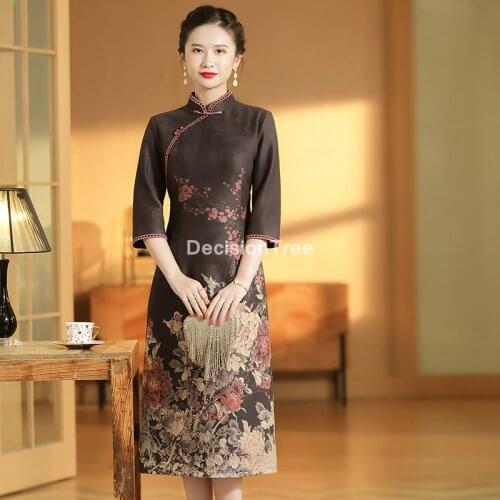 2021 qipao traditional cheongsam half sleeve party loose mesh chan dress chinese traditional hanfu style dress lady qipao dress