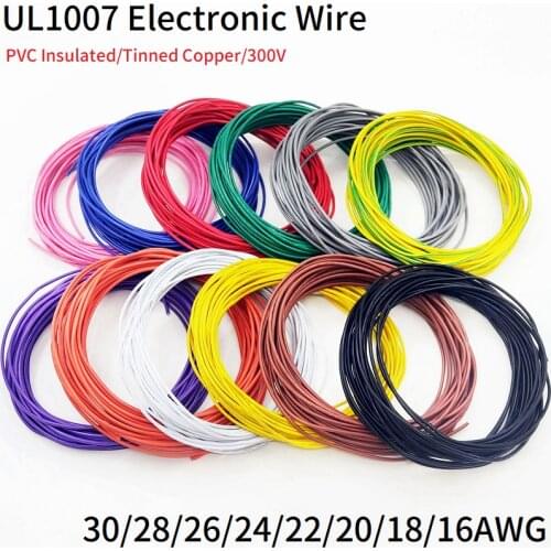 5M/10M Electronic Wire Copper Cable 30AWG 28AWG 26AWG 24AWG 22AWG 20AWG 18AWG 16AWG PVC Insulated LED Lamp Lighting Cable UL1007