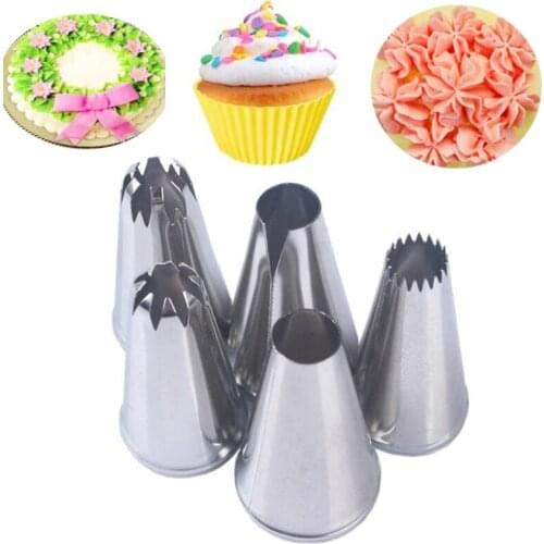 5pcs Metal Cream Nozzles Cake Decorating Tools Tulip Stainless Steel Icing Piping Nozzle Tips Cake Fondant Dessert Decor Baking