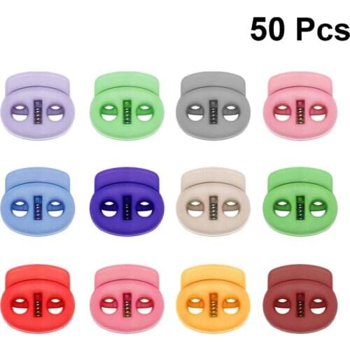 50Pcs Spring Fastener Strainer Cordlock Delicate Cord Buttons Toggle Buckle Clothes Bags Suitcases Accessories (Random Color)