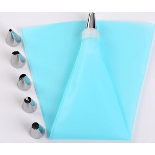 8 PCS/Set Silicone Cake Decorating Tools Icing Piping Cream Pastry Bag+6 Stainless Steel Nozzle Set DIY Cake Decorating Tips Set