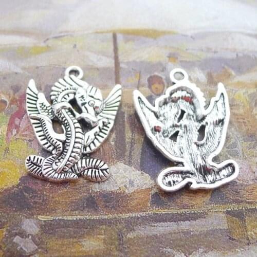 Newest 8Pieces 21*28mm Mixed Alloy Antique Silver Color Cute Dragon Charms Necklace Pendant Accessory For DIY Jewelry Making