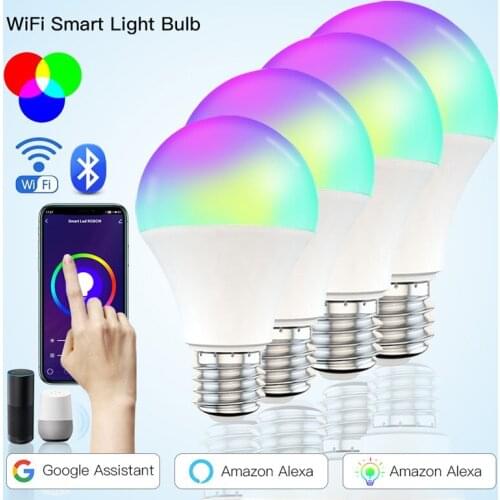 9W Tuya Wifi Smart Light Bulb RGB+CW Dimming Light Smart Home Wifi Bulb Smart Voice Control With Alexa Google Home 1/2/3/4PCS