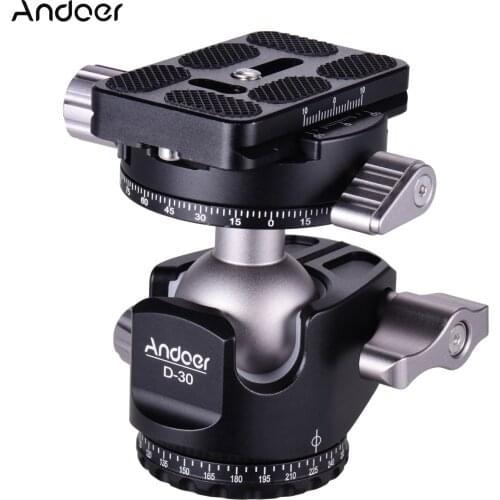 Andoer D-30 Panorama Ball Head Tripod Mount Adapter Dual Panoramic Scale U-Groove Design Aluminium Alloy Max. 18kg/40lbs Load
