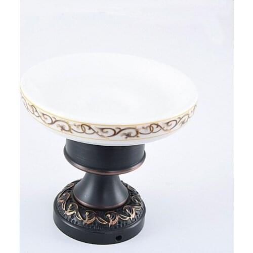 Bathroom Accessories Black Oil Rubbed Bronze Deck Mounted Bath Soap Dish or ashtray Dish Holder With Ceramic Dish aba452