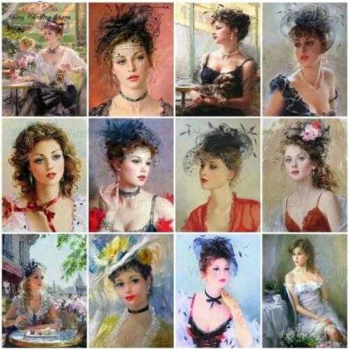 Diamond Embroidery Elegant Woman Mosaic Handicraft Diamond Painting Lady Portrait Oil Painting Cross Stitch Needlework Home Deco