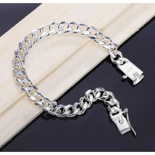 New high-end womens mens fine N925 sterling Silver color bracelet fashion jewelry gift mens 10MM