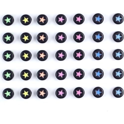 100/200/300/500Pcs Black With Colorful Star Acrylic Spacer Loose Beads Letter Beads Round Alphabet Beads For Jewelry DIY 4*7mm