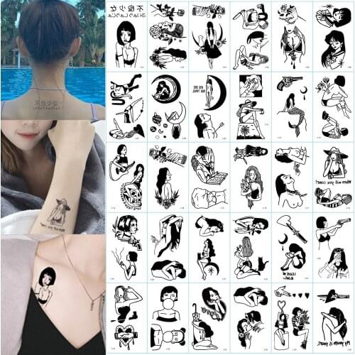 Black Simple Lines Ukiyo-e Waterproof Temporary Tattoo Stickers Arm Leg Body Ankle Girl Sexy Fashion DIY Tattoo Decals Wholesale