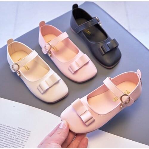 Spring Autumn Girls Shoes Casual Girls Kids PU White Shoes Bow Mary Janes Shoes Black Kids Flats Child Single Shoes