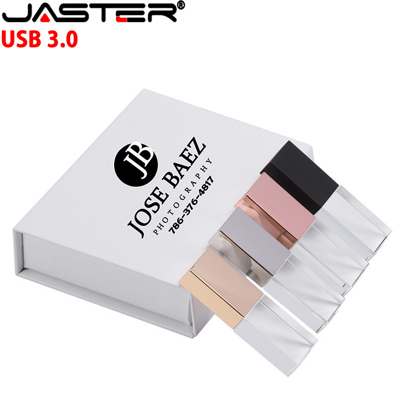 JASTER USB 3.0 New crystal Custom LOGO Crystal Memory Flash Drive with Gift Box 4GB 8GB 16GB 32GB 64GB (Over 10pcs Free Logo)