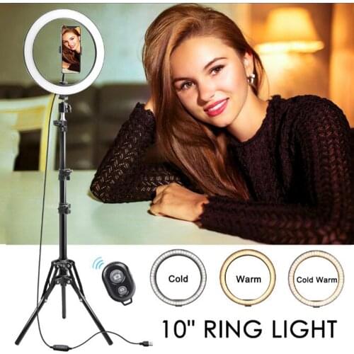 Foleto LED Ring Lamp 6/8/10" Dimmable Selfie Ring Light with Tripod Stand and Phone Holder for Phone Live Stream Make Up YouTube