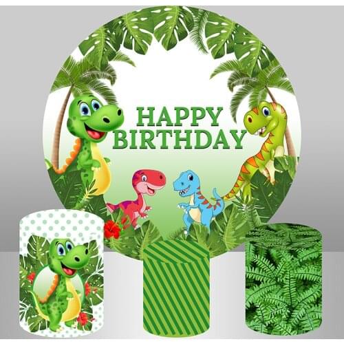 Dinosaur Party Circle Backdrop Forest Jungle Party Boy 1st Birthday Party Decor Dessert Banner Baby Shower Round Background