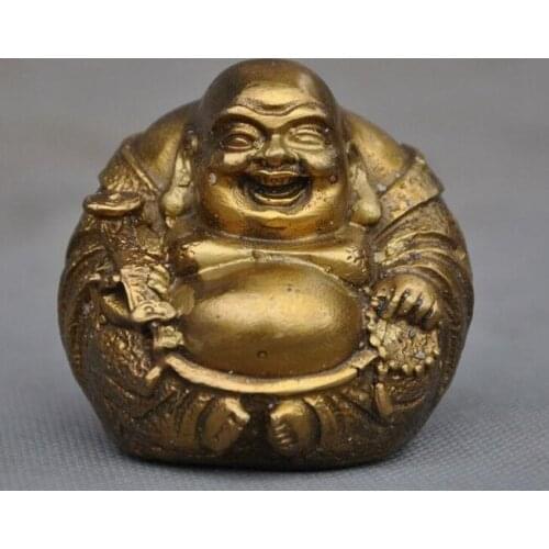 Chinese Buddhism brass auspicious Ruyi Ru-yi Laughter Maitreya Buddha Statue