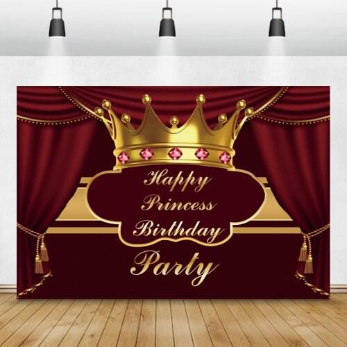 Laeacco Gold Crown Prince Birthday Party Photography Background Red Curtain Baby Portrait Customized Poster Photocall Backdrop
