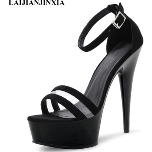 LAIJIANJINXIA New Women Sandal Ankle Strap Open Toe Women Summer 15CM High Heels Platform Sandal Woman Shoes Ladies Sandals